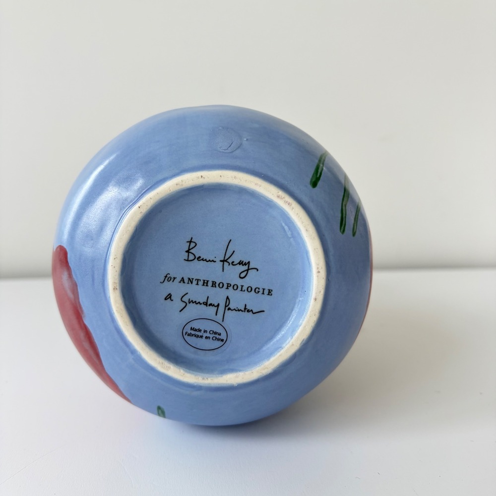 Anthropologie Benni Kury A Sunday Painter Ceramic Vase Poppy Floral 8.5in - Picture 6 of 9